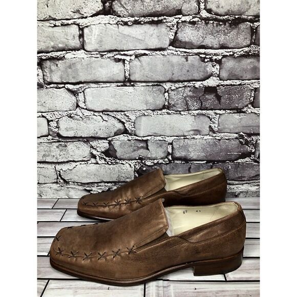 Marco Delli Brown Shimmer Leather Square Toe Loafers Dress Shoes Men Sz 41EU/8US main image 16